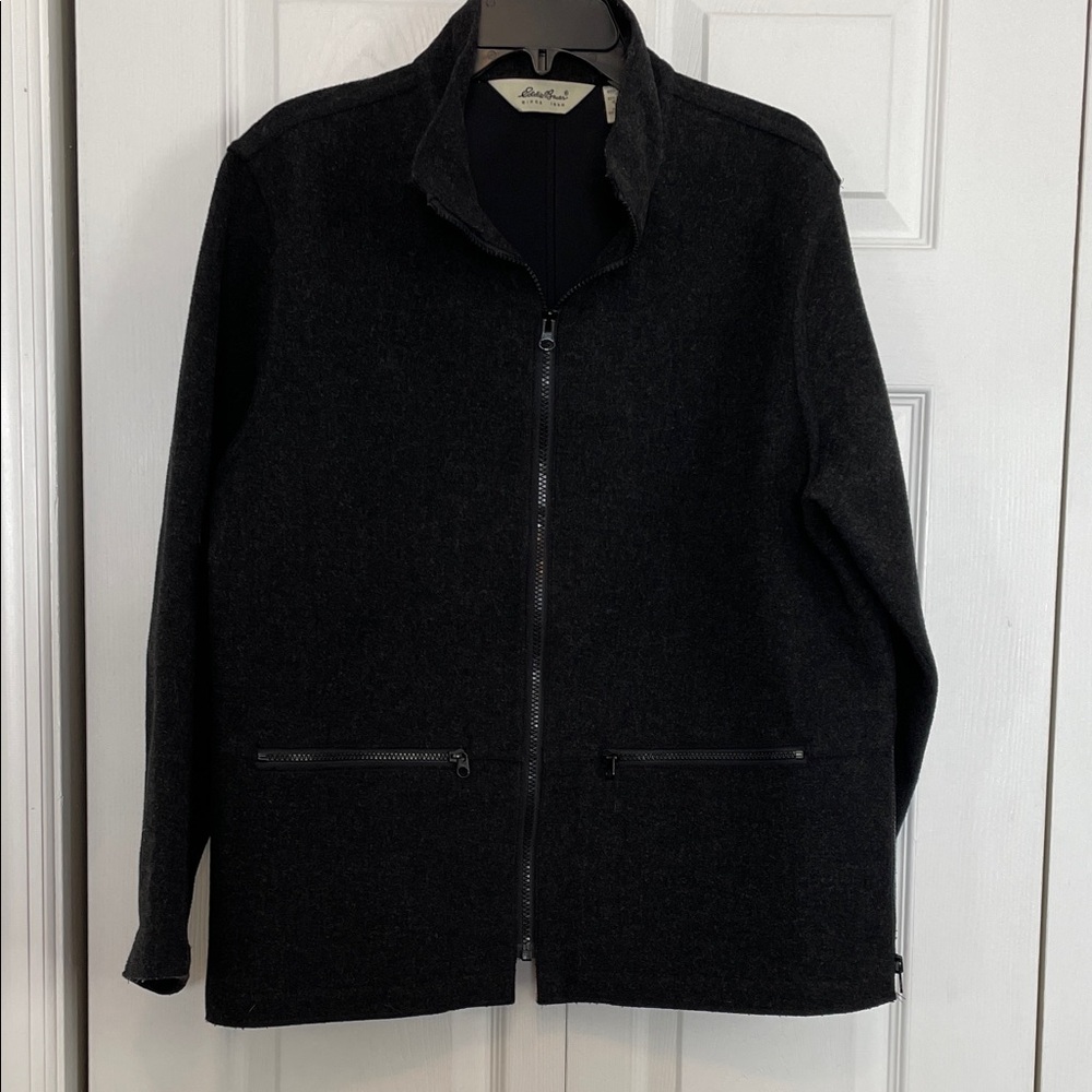 Eddie Bauer M wool blend Charcoal Zip-Up coat Zipper front pockets/side detail